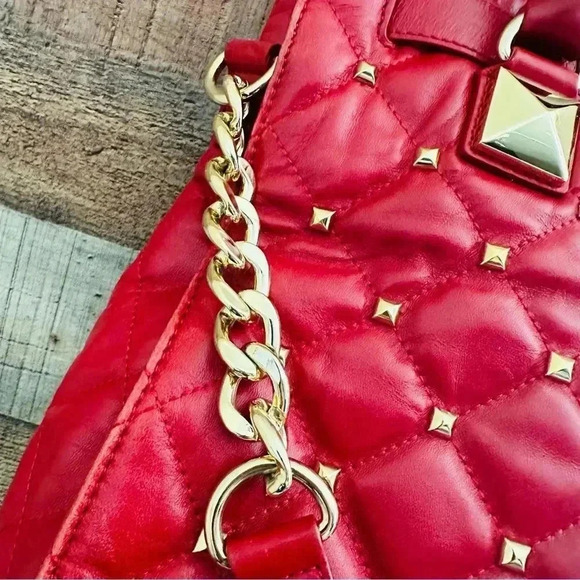 Micheal Kors Rare Red Hamilton Quilted Studded Leather ayote/Satchel Bag - Picture 10 of 12